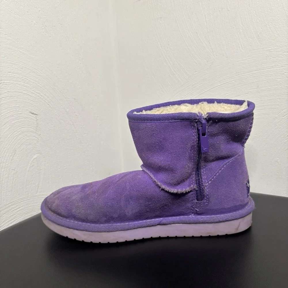 Koolaburra by UGG Mini Boots Girls Sz 3 Purple Suede Shearling Lined Zip 1116770